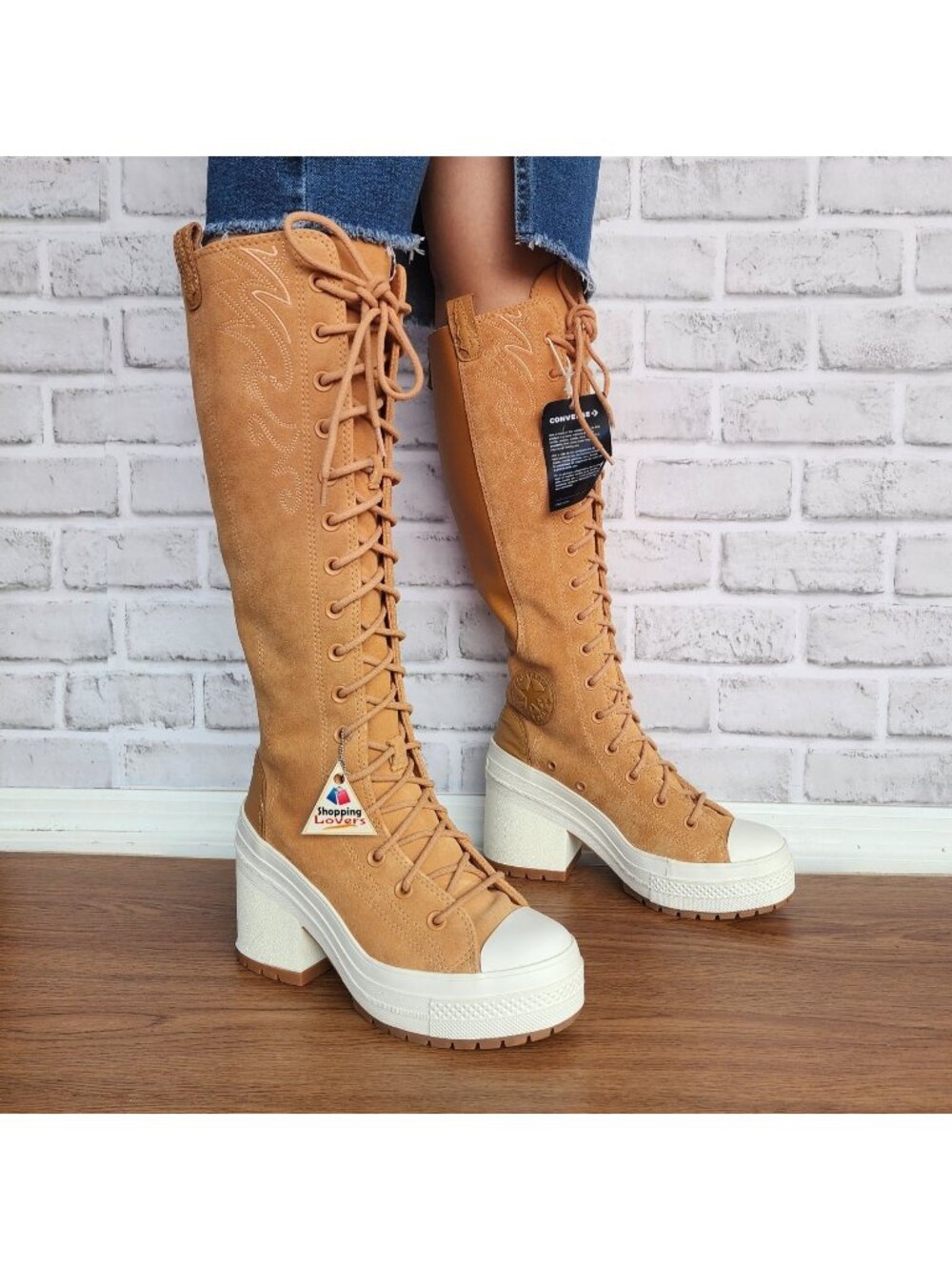 ⭐Converse Chuck 70 De Luxe Heel XX Hi Western Sz 7 Women Shoes Boots Tan A15660C
